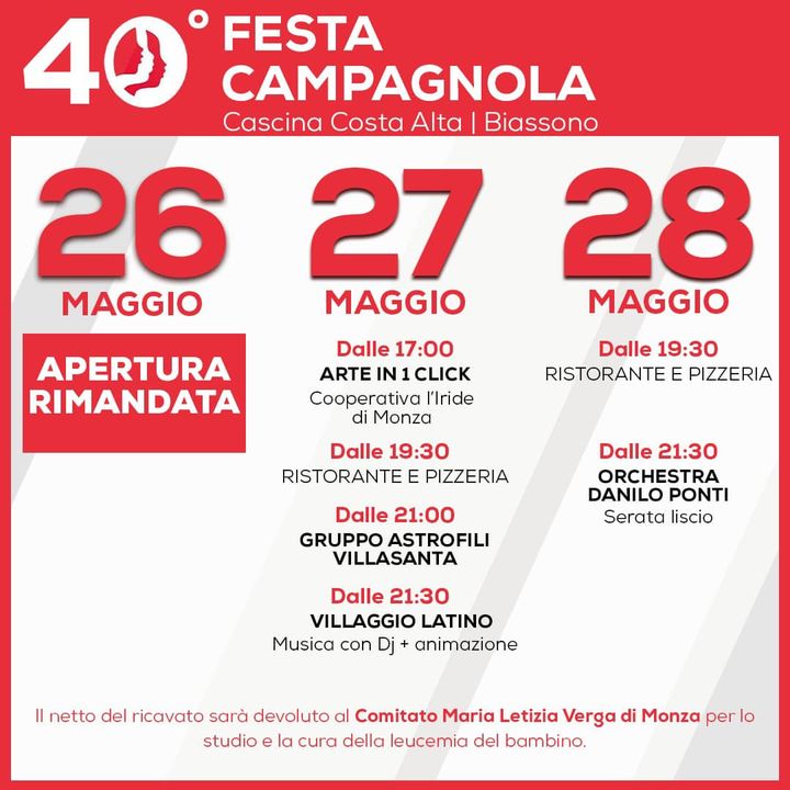 Posticipo apertura quarantesima edizione Festa Campagnola